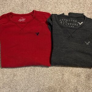 American Eagle Outfitters Red & Charcoal Thermal Crewneck Duo